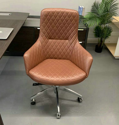 Dark Tan Genuine Leather High quality Embossing Aluminum office chair home office chair