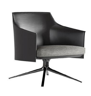 Italian minimalist armchair black lacquered Swivel Leather Lounge Chair Hotel clubhouse sitting room single chair